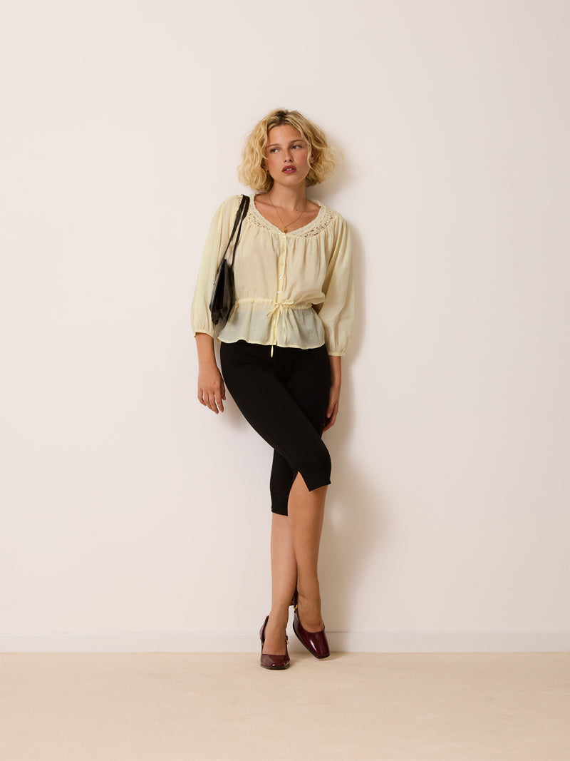 ABIGAEL ecru cotton voile blouse worn on a model by Rouje