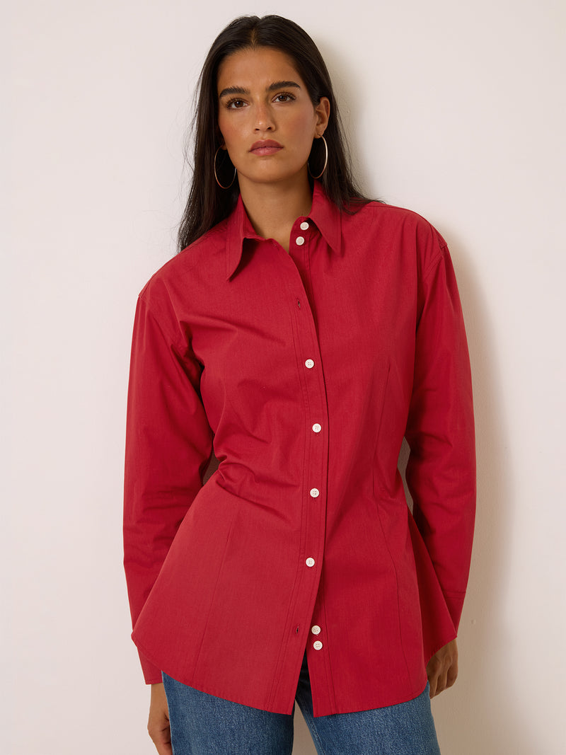 AUREL raspberry fitted long-sleeve shirt, front view by Rouje