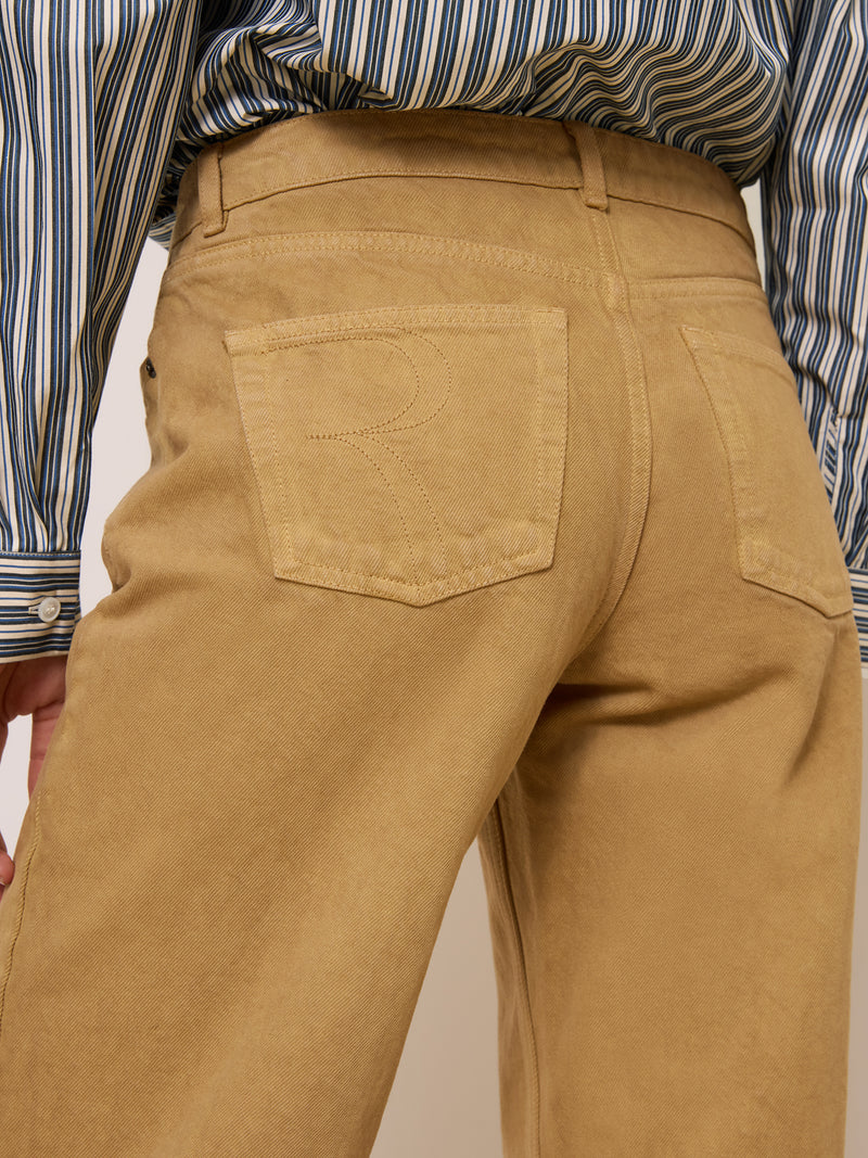 ANVERS latte wide-leg jeans, lifestyle setting by Rouje