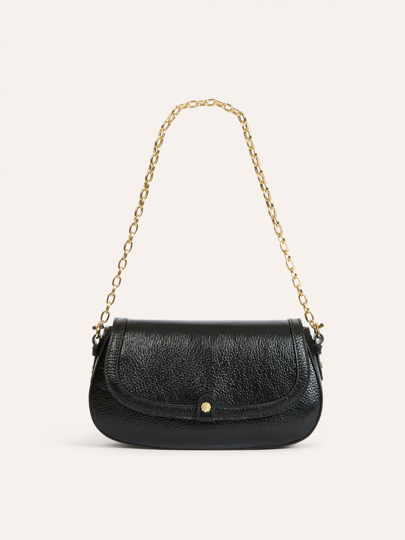 DARLING black grained leather bag worn on a model by Rouje [collection:638818910536]