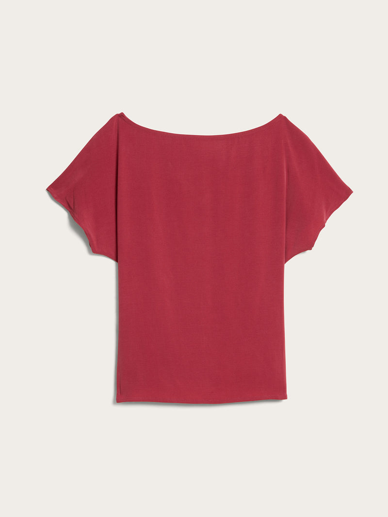 DEAN raspberry Carmen flowy lace-up back top, flat packshot by Rouje