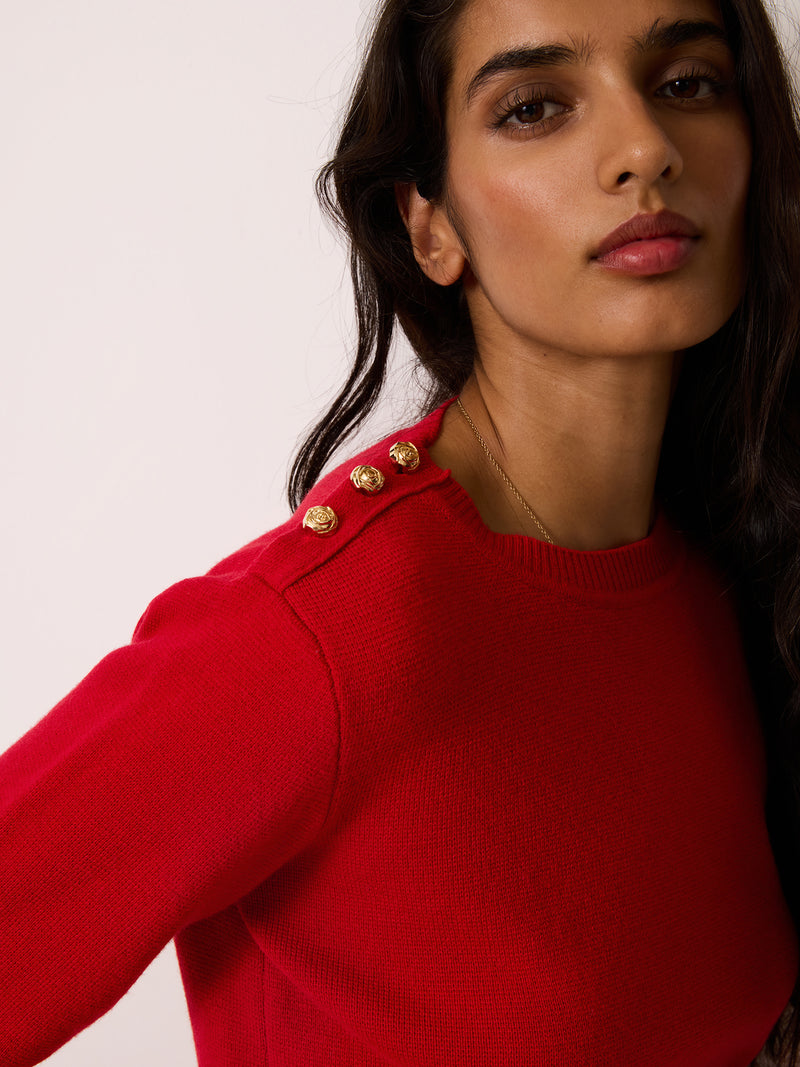 ERELL red merino wool sweater, back view by Rouje