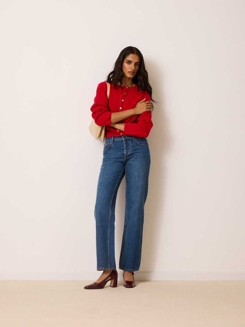 BOTZARIS original indigo stone straight-leg mid-rise jeans, front view by Rouje