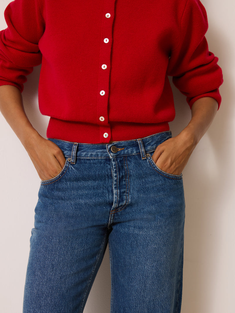 BOTZARIS indigo stone straight jeans, back view by Rouje
