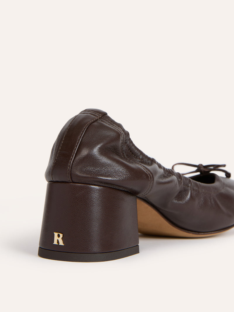 NICOISE cocoa brown leather ballet flats, side view by Rouje