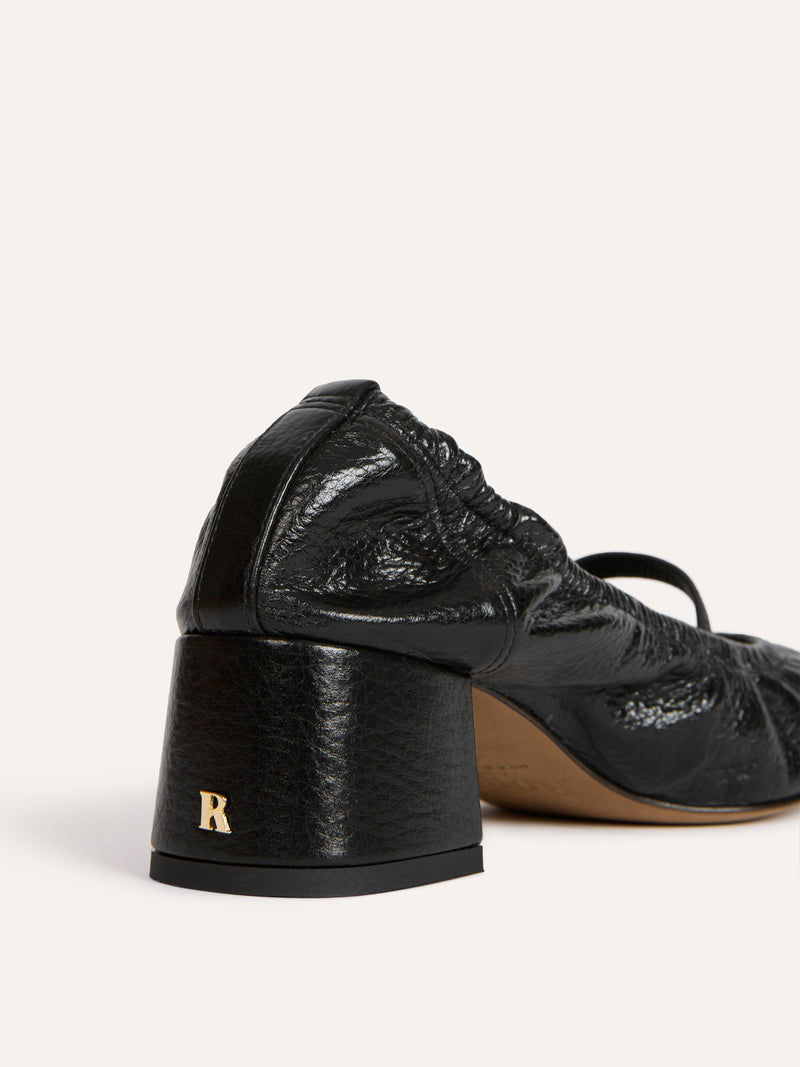 PRADO black grained leather ballet flats, side view by Rouje