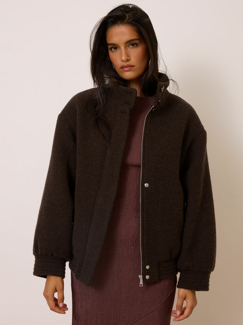 ROMEO brown chevron jacket, back view by Rouje