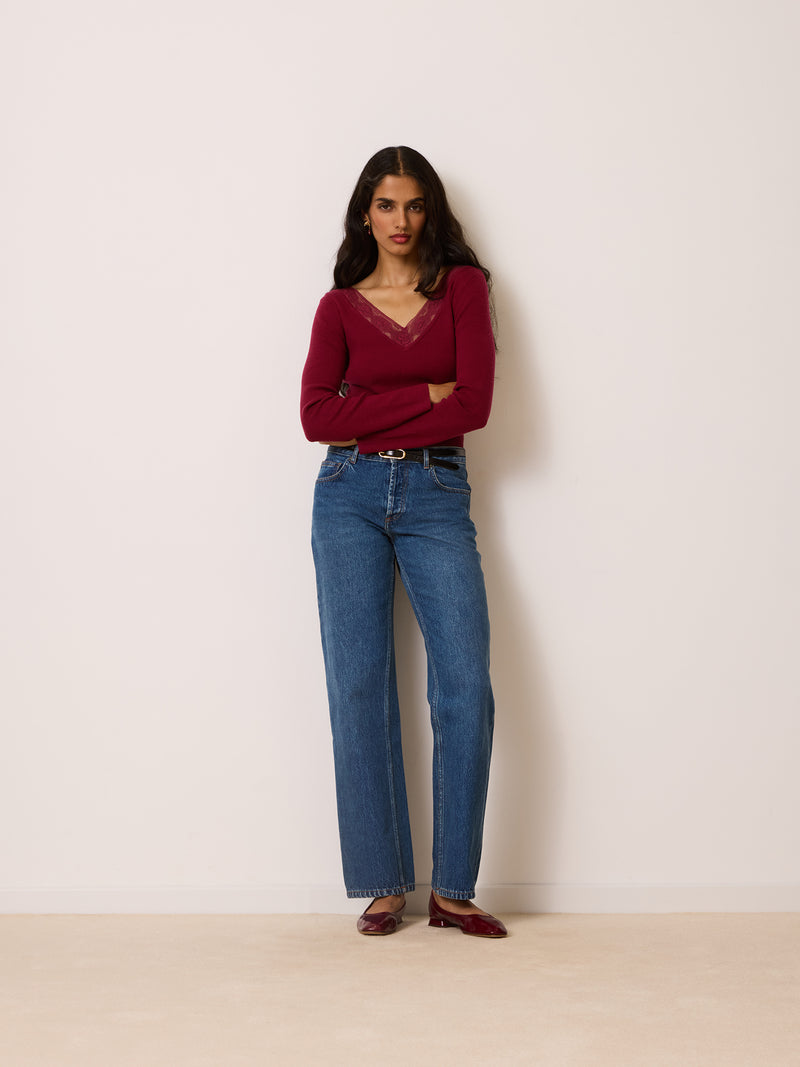 SOLANGE burgundy wool-blend top, back view by Rouje