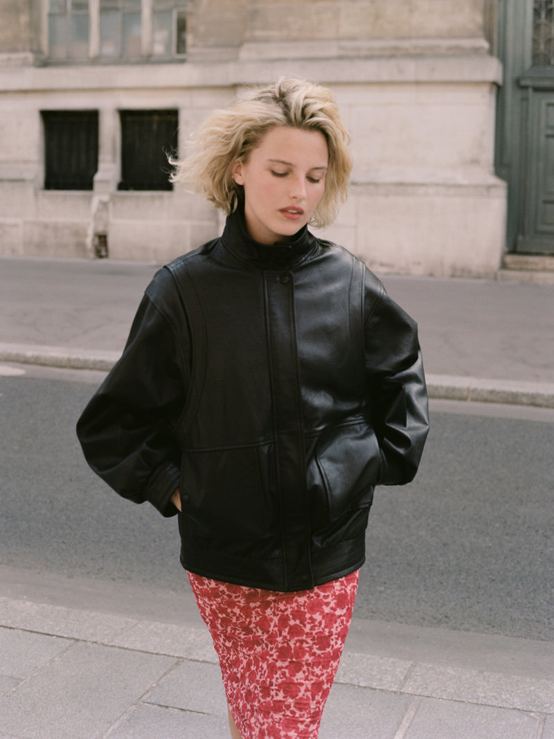 ROMEO black leather bomber jacket, back view by Rouje